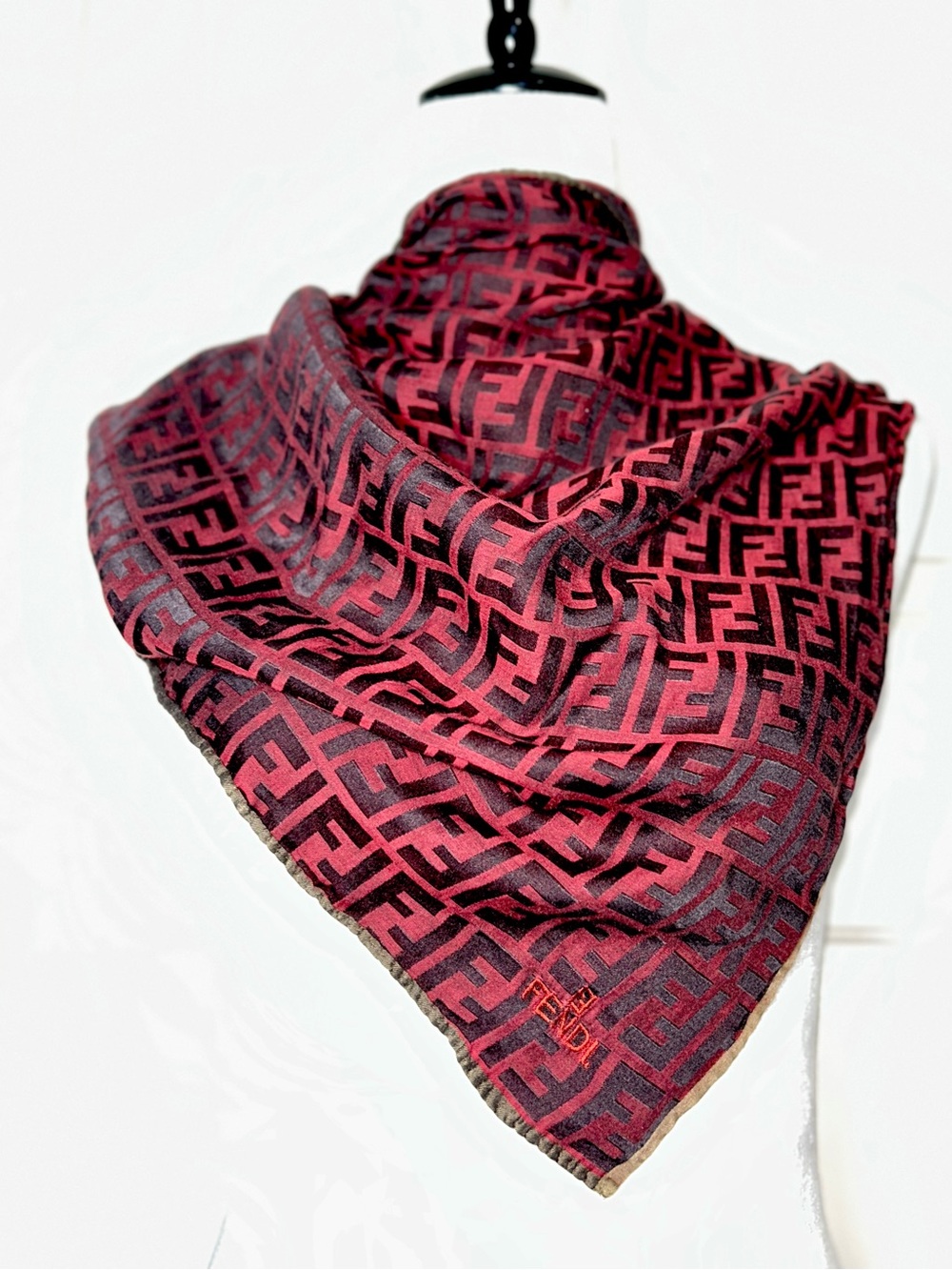 Authentic FENDI Red FF Logo Scarf Wrap